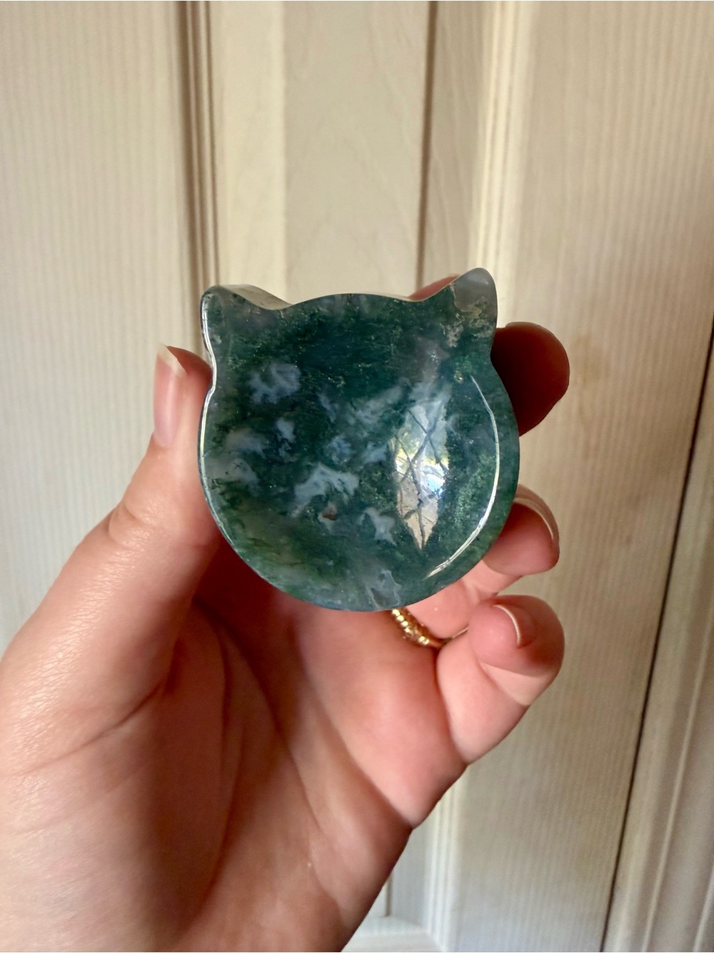 Natural Moss Agate Crystal Cat Dish